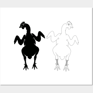 silhouette and line art illustration of a chicken Posters and Art